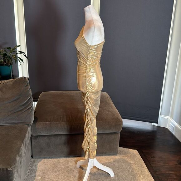 Women’s Gold Bodycon One Shoulder Lightweight Party Cocktail Prom Dress Size S - Picture 5 of 8